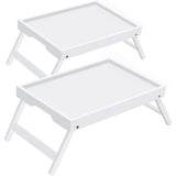 Bamboo Breakfast Tray Folding Legs Breakfast Set of 2 Tray, White