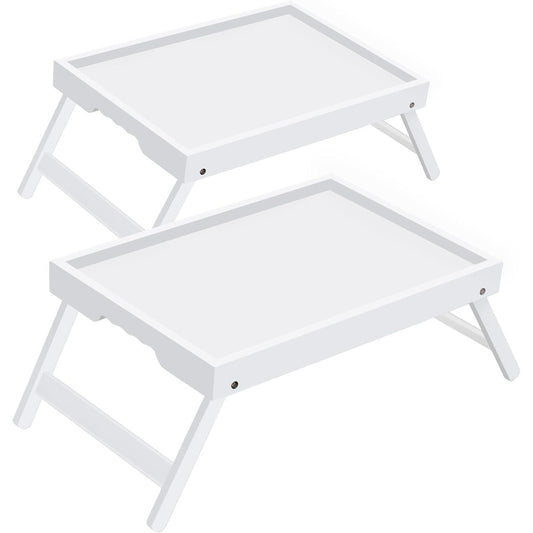 Bamboo Breakfast Tray Folding Legs Breakfast Set of 2 Tray, White
