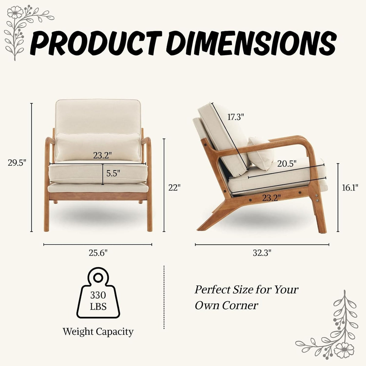 Modern Accent Chair Linen Beige Solid Wood Frame Reading Lounge
