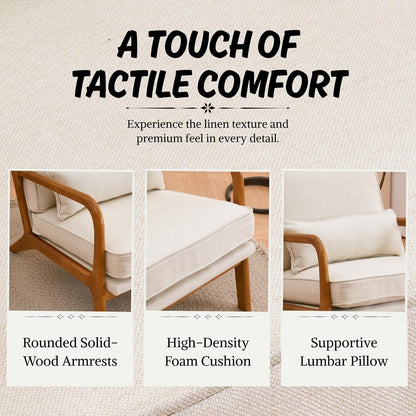 Modern Accent Chair Linen Beige Solid Wood Frame Reading Lounge