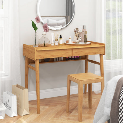 Bamboo Writing Desk W/2 Drawers & Open Shelf Study Writing Desk