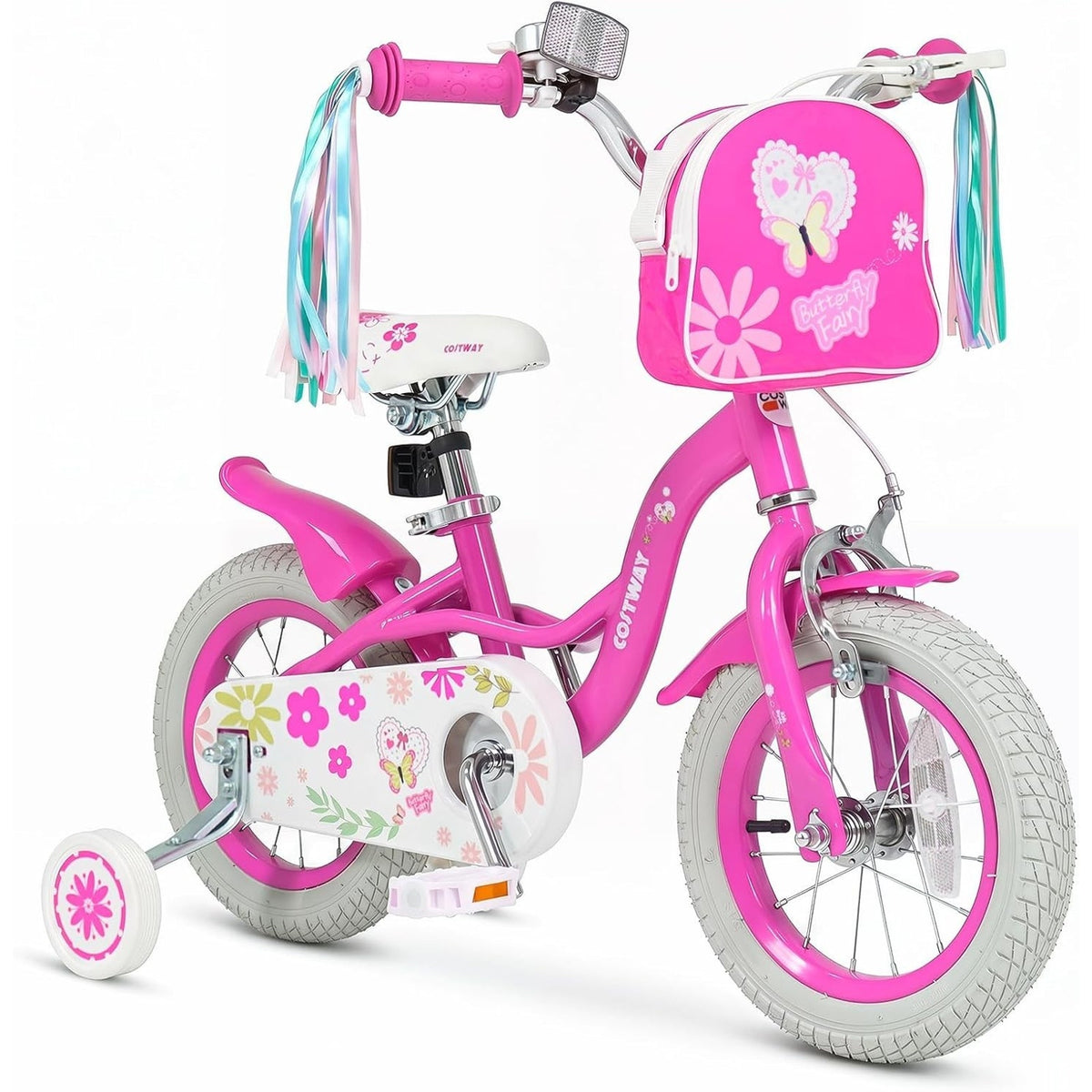 Bike 3-8 Girls 12" Wheels Bike w/ Front Bag Streamers Train Bike