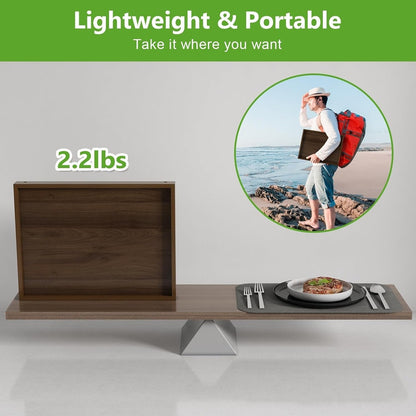 Bamboo Large Tray Folding Legs Bed Breakfast Portable Tray, Brown