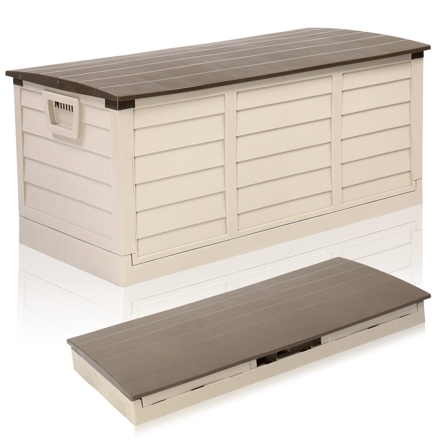 Storage Box 75-Gal Resin Deck Garden Bench Storage Box, Brown