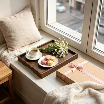 Bamboo Breakfast Tray Set of 2 Folding Legs Bed Sofa Tray, Walnut