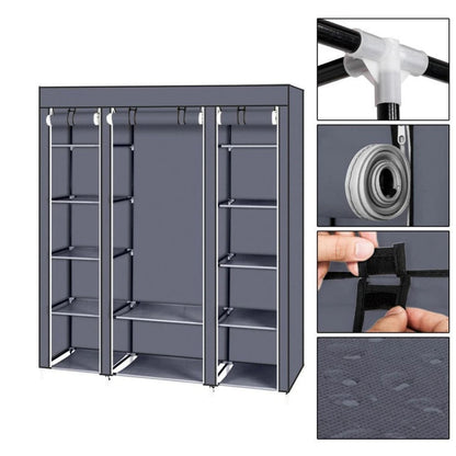 Portable Closet Wardrobe Rack Storage Organizer Fabric, Grey