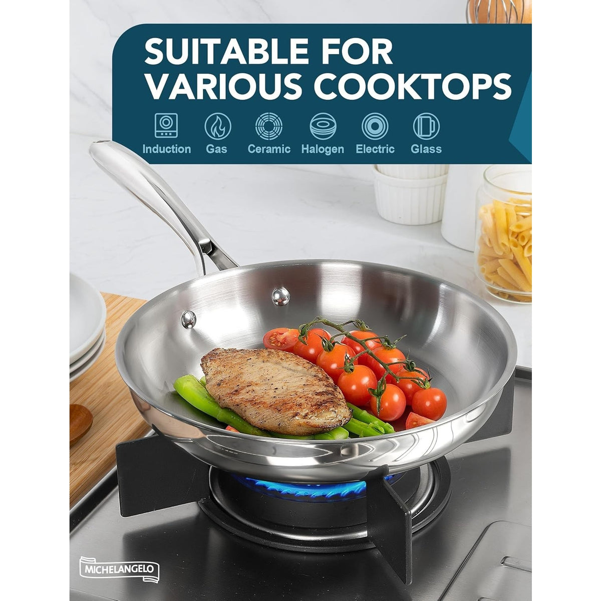 Frying Pan Triply Base Cooking Pan Set 8", 9.5" & 11", Silver