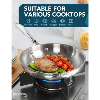 Frying Pan Triply Base Cooking Pan Set 8", 9.5" & 11", Silver