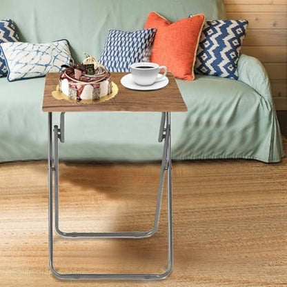 Folding TV Tray Table Metal Frame Foldable Side Table, Brown