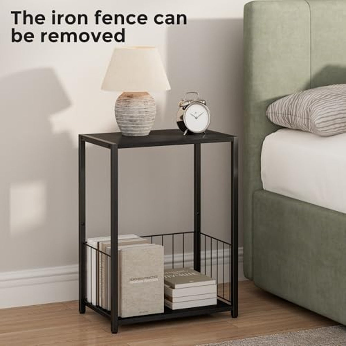 Side Table 2-Tier Stand W/Shelf Storage Bedside End Table, Black