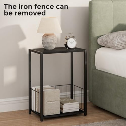 Side Table 2-Tier Stand W/Shelf Storage Bedside End Table, Black