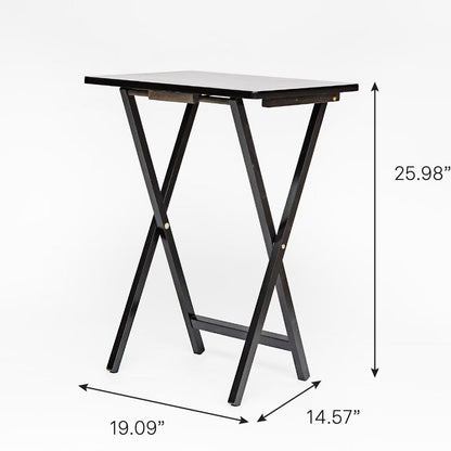 Folding Trays Storage Rack & 2 Tray Table 3-Piece Set, Black