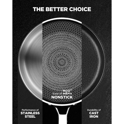 Hybrid Ceramic Pan Nonstick Skillet Tri-Ply Stainless w/Lid-12 in