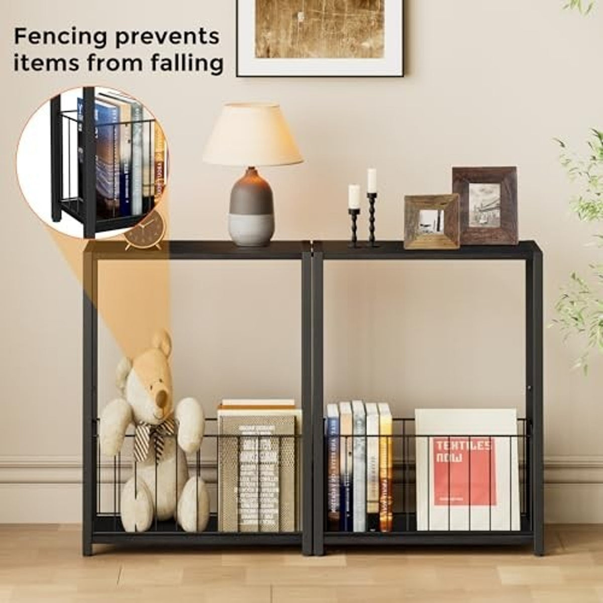Narrow Side Table 2-Tier Removable Storage Skinny Table, Black