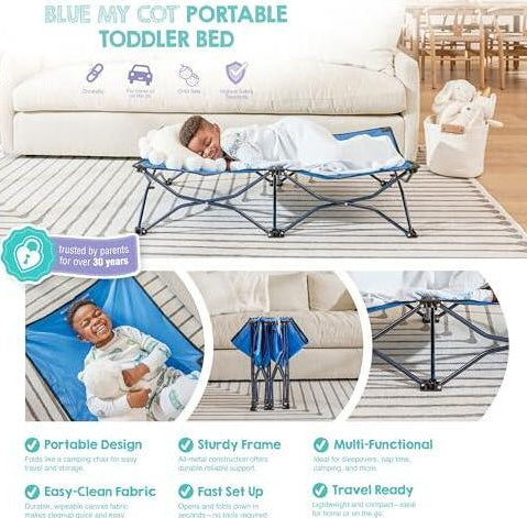 Portable Sleeping Cot Toddler Bed Sleeping W/Fitted Sheet, Blue