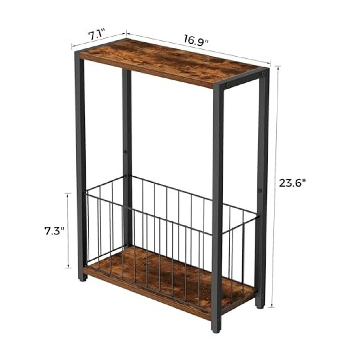 Narrow Side Table 2-Tier Removable Storage End Table, Brown