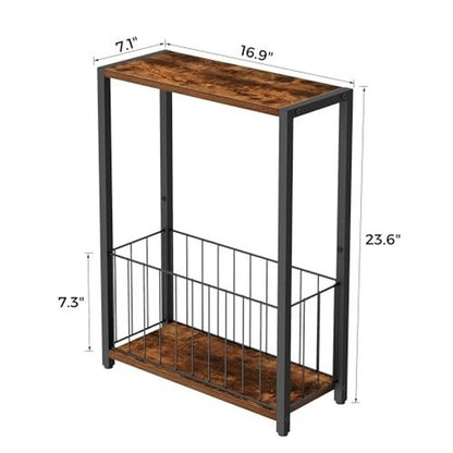 Narrow Side Table 2-Tier Removable Storage End Table, Brown