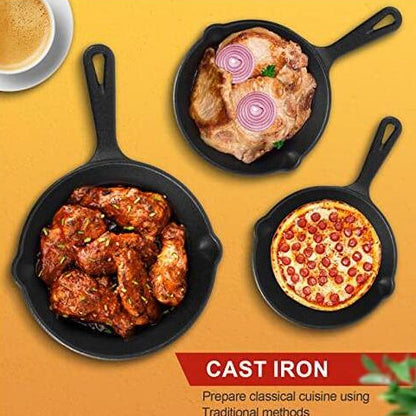 Pre-Seasoned 3-Piece Cast Iron Skillet Pan Set , 6", 8"& 10"