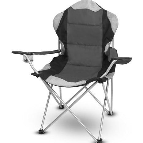 Foldable Camping Chair Padded Seat Arm Back W/Bag Chair, Grey