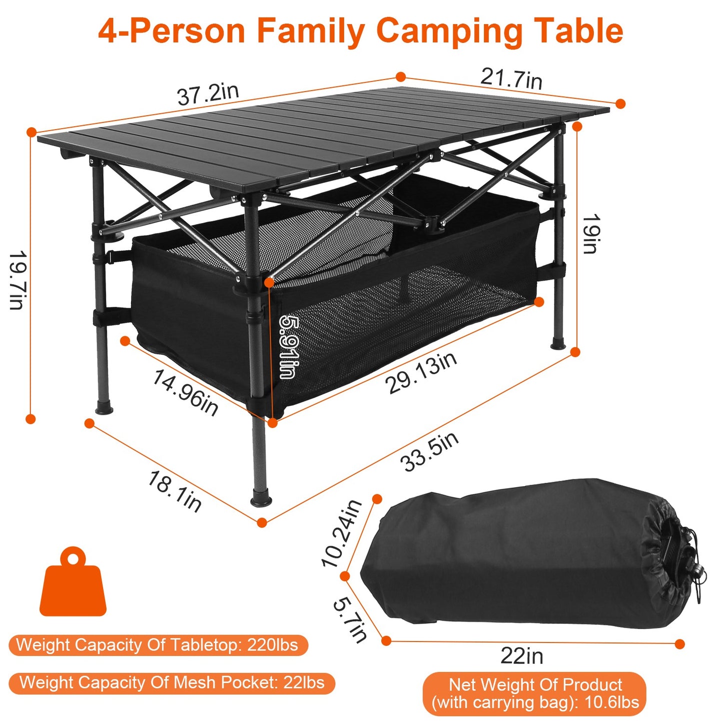 Folding Camping Table Portable Aluminum BBQ Desk W/ Carrying Bag