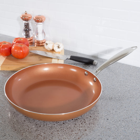 Double Layer Non Stick 12 In Frying Pan Copper Colored Finish Skillet