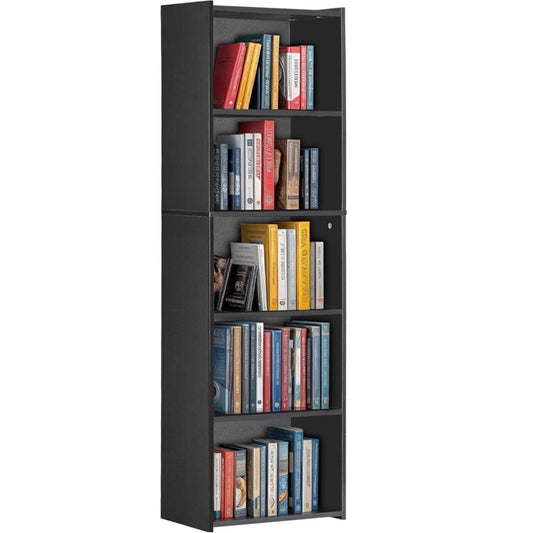 Open 5-Tier Bookcase Wood Storage Display Open Bookshelf, Black
