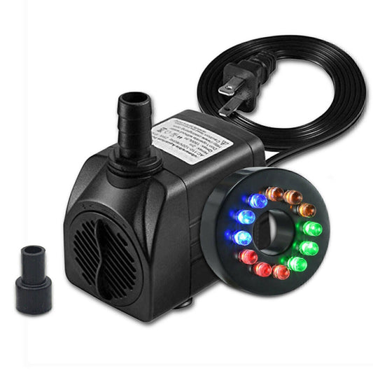 Submersible Water Pump W/ LED Lights for Fountain Pool Pond Tank