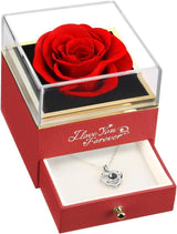 Red Rose Mother's Day Preserved Rose W/Hidden I Love You Necklace