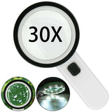 Handheld Magnifying Glass W/12 LED Lights 30X Double Glass Magnifier