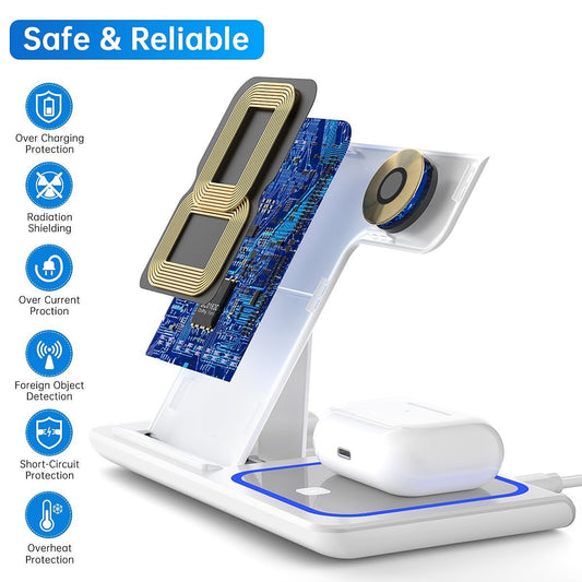 Wireless 3 in 1 Qi-Certified Phone Watch & Pods Fast Charging Station