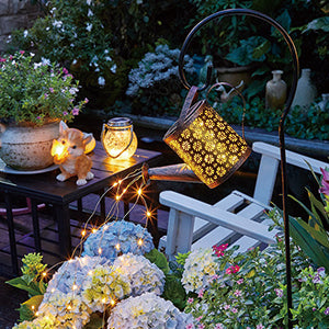 Solar Watering Can W/Lights Hanging Solar Lantern Patio Walkway Light