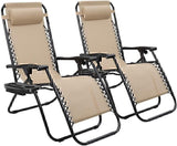Garden Beach Lounge Folding Zero Gravity Reclining Chairs, Set Of 2