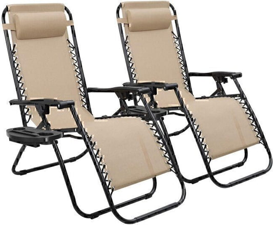 Garden Beach Lounge Folding Zero Gravity Reclining Chairs, Set Of 2