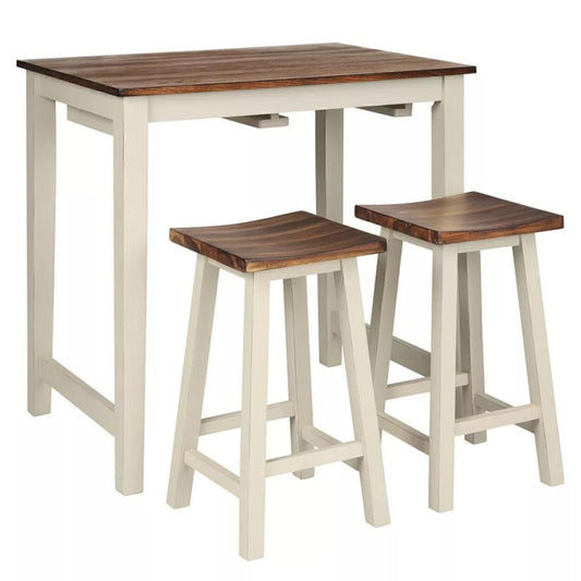 Space-Saving 3-Piece Dining Set Table & Rubber Wood Stools Set