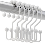Metal Hooks Double Roller Glide Curtain Hooks Rings, White- Set of 12