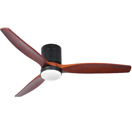 Ceiling Fan LED 52" Light Flush Mount 3 Wood Blades Chandelier W/RC