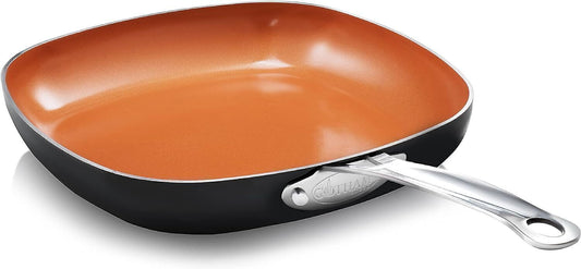 Square Fry Pan Copper Square Shallow Pan Nonstick Coating, 9.5 in