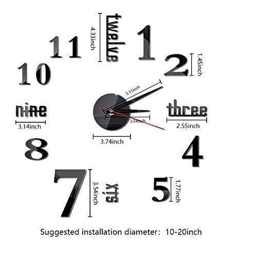 Frameless Clock 3D Wall Round Shape 10-20 inch Modern Quartz Clock
