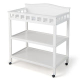 Rolling Serving Table Baby Changing Table W/ Pad and 2 Open Shelves
