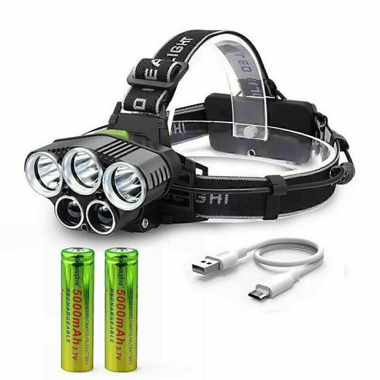 LED Headlamp Rechargeable Flashlight 5-Light 6-Mode Ultra Bright Lamp