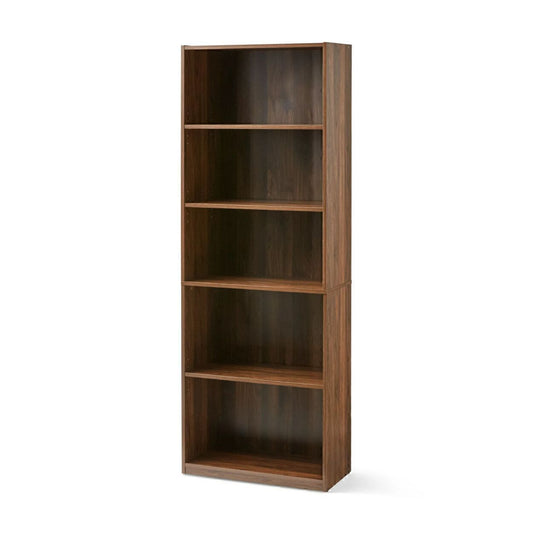 Bookcase 5-Shelf Adjustable Shelves Storage Organizer, Canyon Walnut