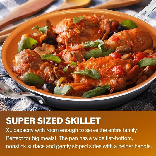 Nonstick Titanium Ceramic Copper Coating Fry Pan Skillet, 14in