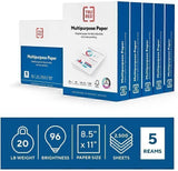 8.5" x 11" Multipurpose Paper 96 Brightness 500 Sheets/Ream ,5 Reams