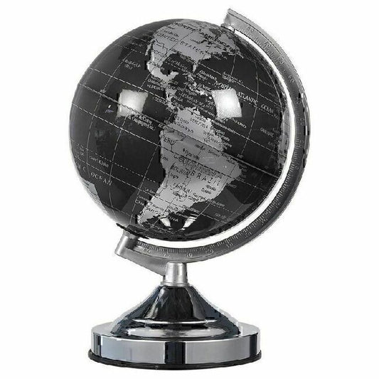 Black & Silver World Globe Spinning 8-Inch Desktop Globe With Stand