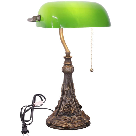 Tiffany Banker Lamp Small Stained Light Green Glass Style Lamp