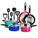 Pots & Pans Non-Stick Kitchen Colorful Cookware Set, 15 Pc