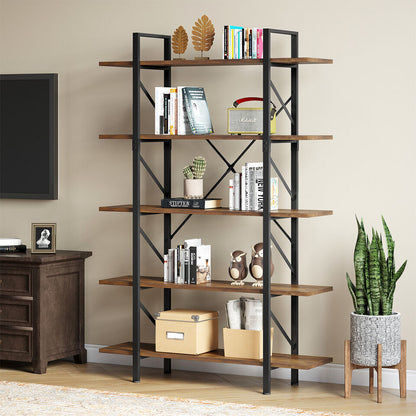 5-Tier Particle Board bookcase Rustic Vintage Open Storage Bookshelf