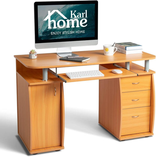 Desk Workstation 3-Drawer Storage Cabinet Writing Desk-Wood Color