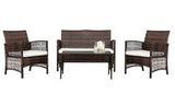 Furniture Set 4-PCS Patio Rattan Wicker Table Sofa Chair W/ Cushion