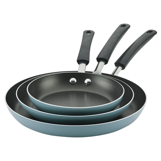 Fry Pan Set Aluminum Non-Stick 3-Piece Pan Skillet Set, Blue